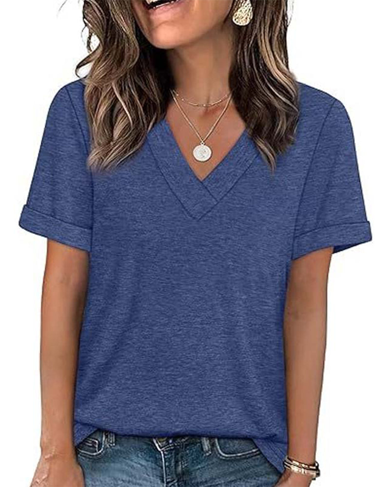 T-Shirt Effen V-Hals Casual Korte Mouw