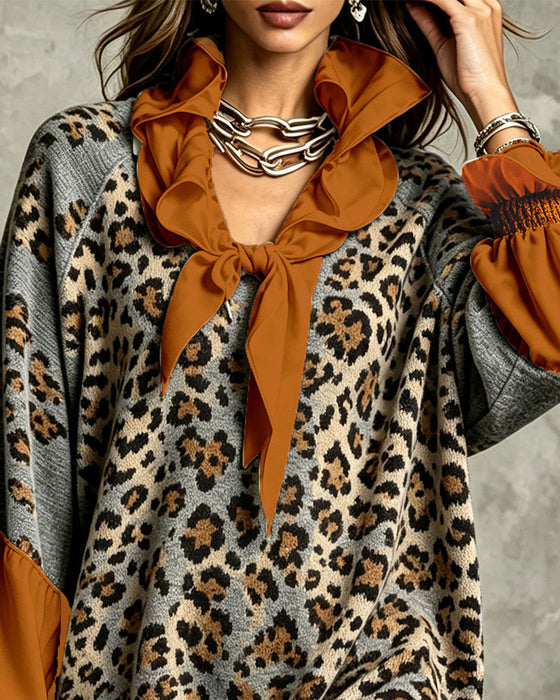 Sweaterjurk Luipaard Patchwork Casual