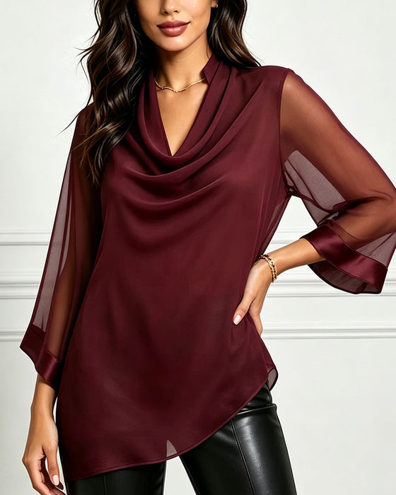 Blouse Mock Neck Onregelmatig Effen Sheer