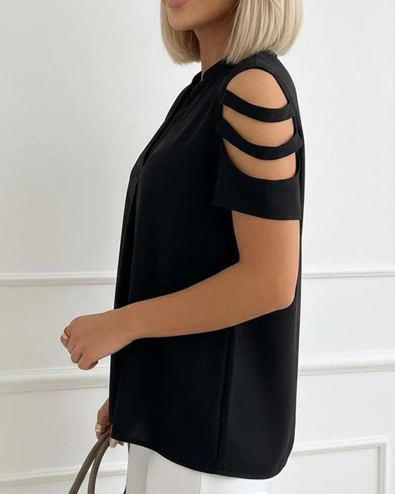 Blouse Uitsparing Bandje V-Hals Korte Mouw