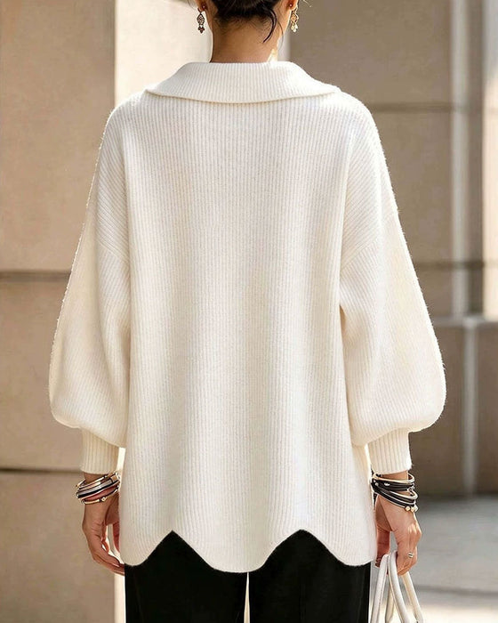 Pullover Effen Kleur Reverskraag