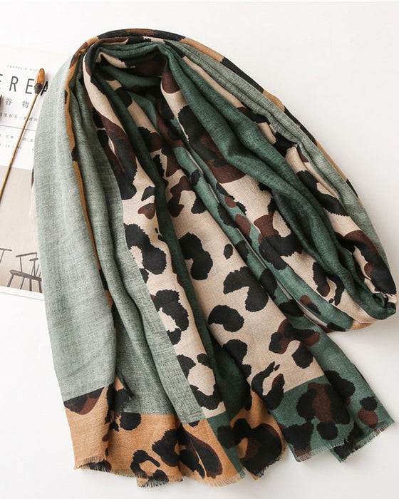 Dames Sjaal Luipaard Patchwork Print Franje Omslagdoek