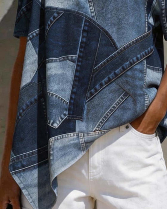 Blouse Een-Schouder Twist Knoop Patchwork