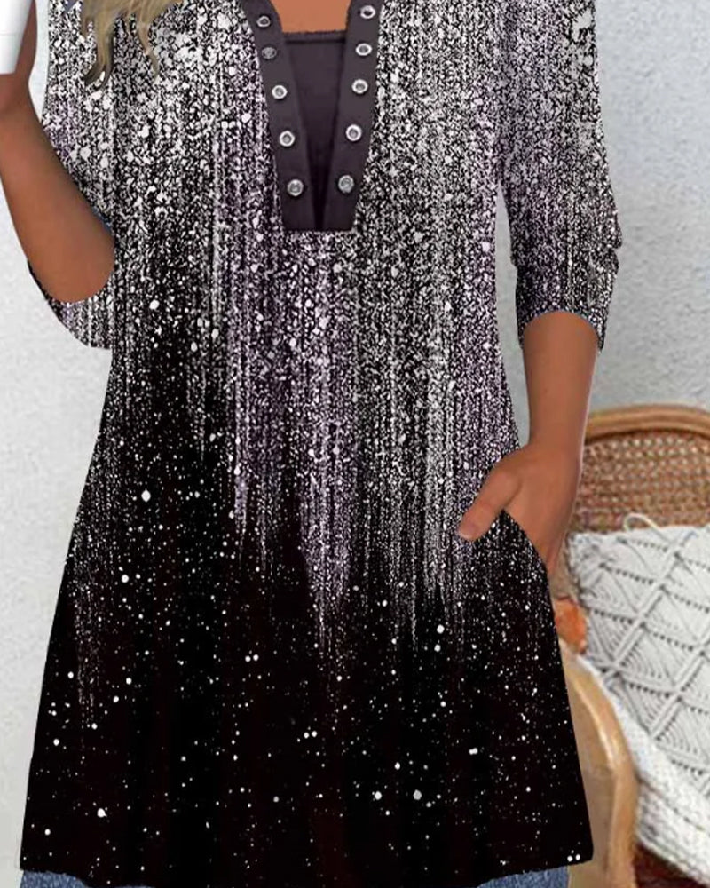 Langmouwige Blouse Met Kraag En Print