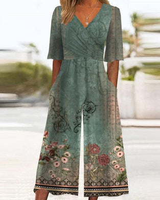 Vintage jumpsuit met bloemenprint en zak