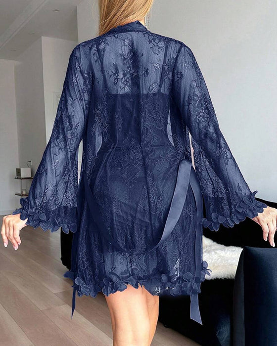 Jurk Kant Omslag Spaghettibandjes Kantenrand Pyjama