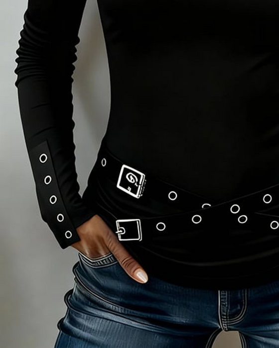 T-Shirt Uitsnijding Metalen Gesp Taillelijn