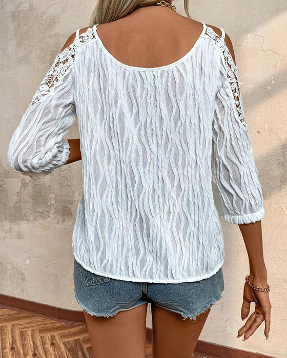Blouse Kant Off-Schouder Gerimpeld Gestructureerd