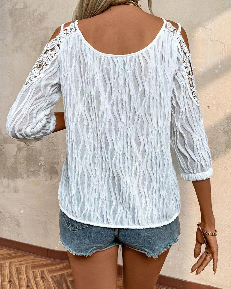 Blouse Kant Off-Schouder Gerimpeld Gestructureerd