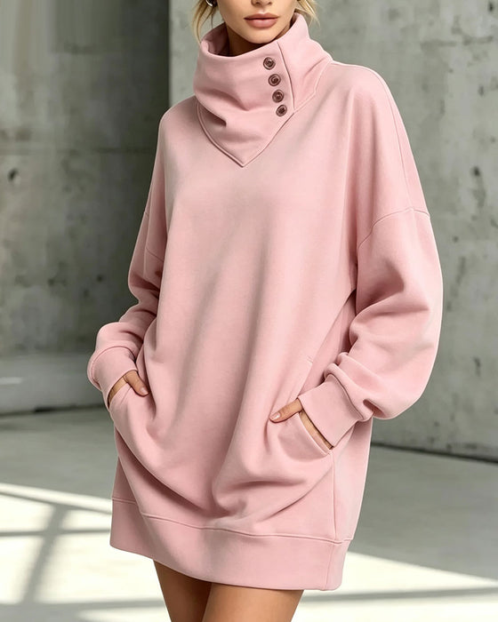Jurk Turtleneck Diagonale Knoop Loose Fit