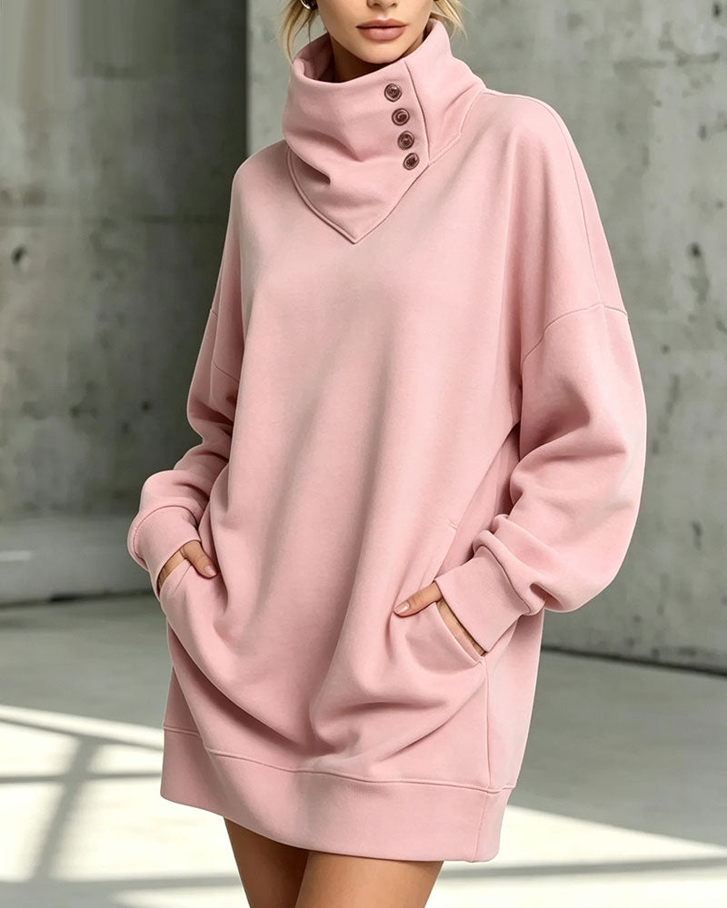 Jurk Turtleneck Diagonale Knoop Loose Fit