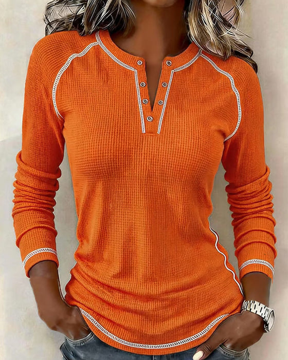 Top Wafel Henley Lange Mouw