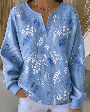 Sweatshirt Wafel Henry Kraag Bloemenprint