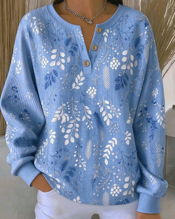 Sweatshirt Wafel Henry Kraag Bloemenprint