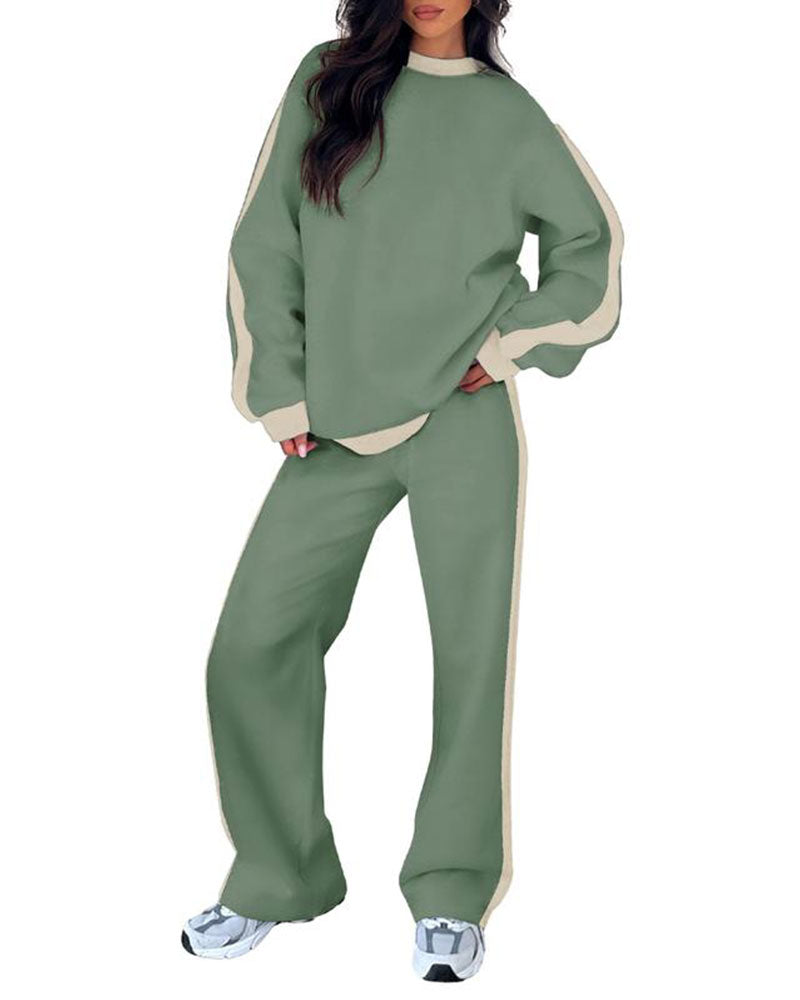 Set Zij Kleurblok Ronde Hals Sweatshirt