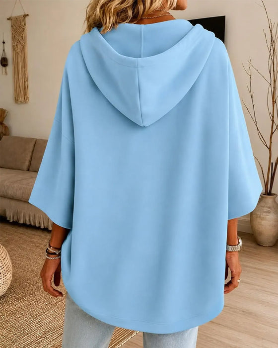Sweatshirt Met Trekkoord En Driekwart Mouwen Met Capuchon