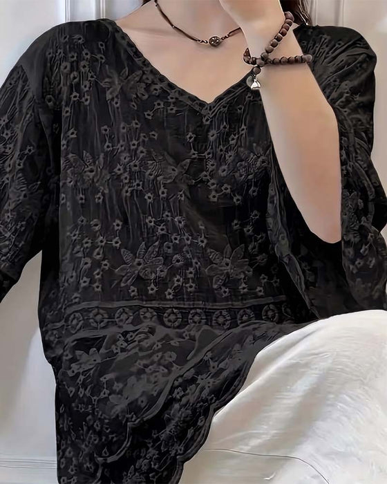 Blouse Korte Mouw Kant Trim