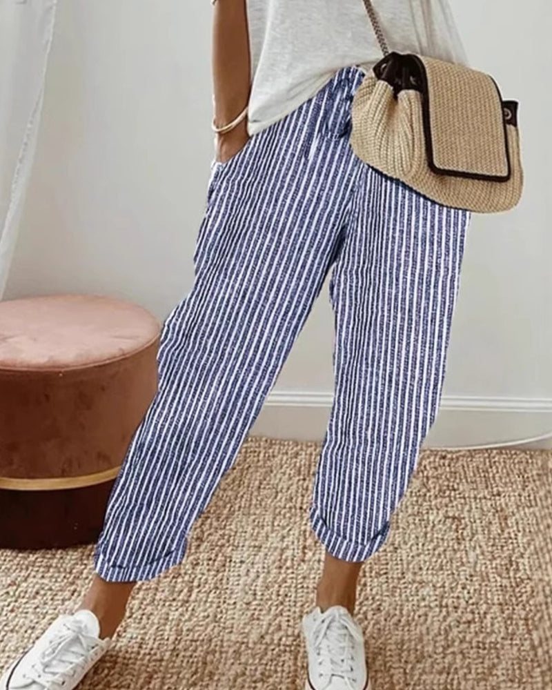 Broek Casual Gestreept Cropped