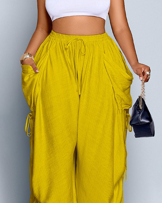 Broek Effen Geplisseerd Hoge Taille Wijd