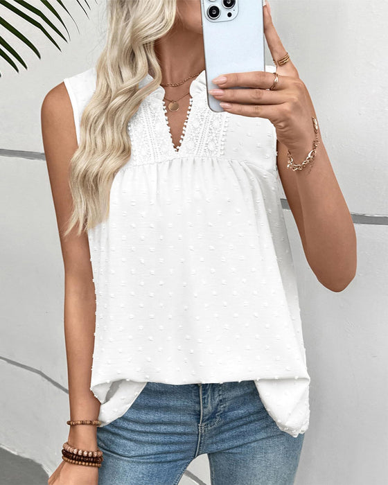 Tanktop Kant Ruche Kraag Effen