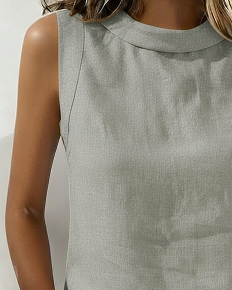 Blouse Zuiver Katoen Kraag Mouwloos