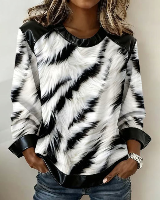 Modieuze Sweatshirt Met Patchwork Print En Lange Mouwen
