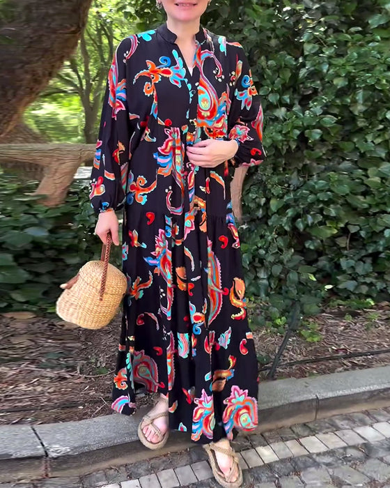 Vintage patchworkjurk met lange mouwen en print