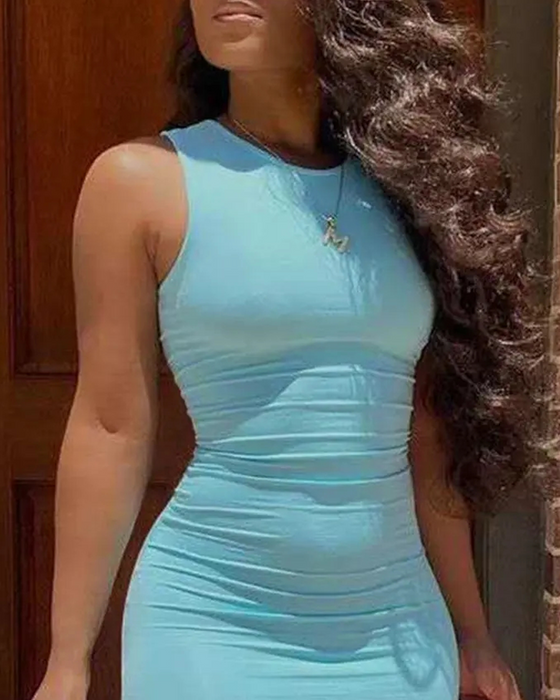 Jurk Effen Kleur Mouwloos Mode Bodycon