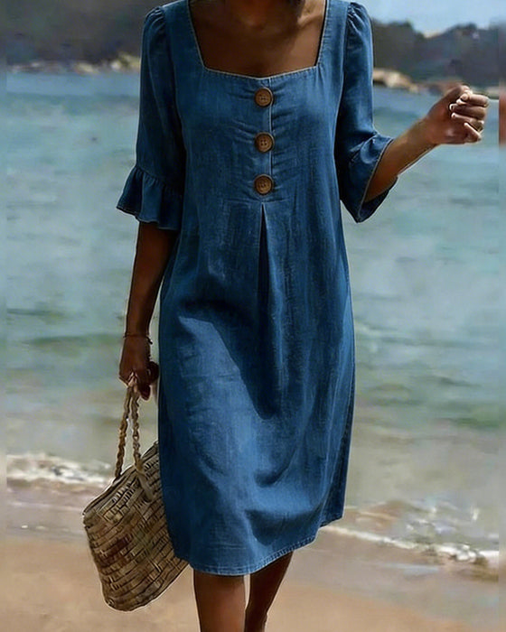 Jurk Vierkante Hals Denim