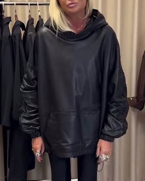 Losse Hoodie Van Pu-Leer