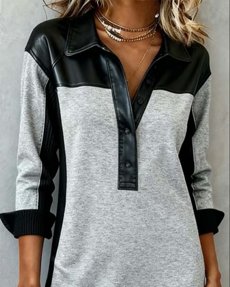 Langmouwige Jurk Met Patchworkdetails En Kraag