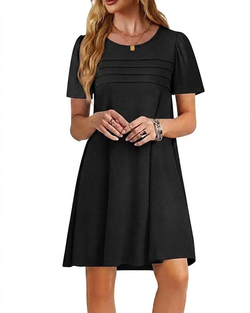 Jurk Ruffle Korte Mouw Ronde Hals