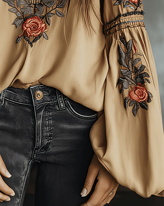 Blouse Rozenprint V-Hals Bohemien