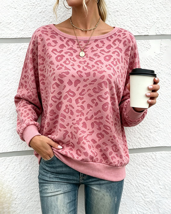 Pullover Sweatshirt Luipaard Ronde Hals Drop Schouder