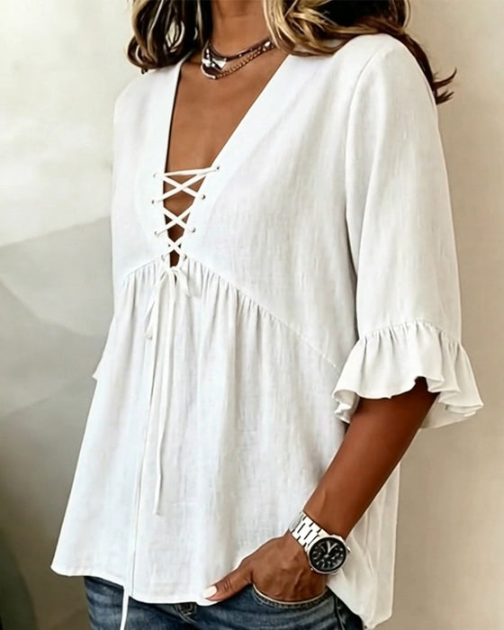 Blouse Effen V-Hals Ruches