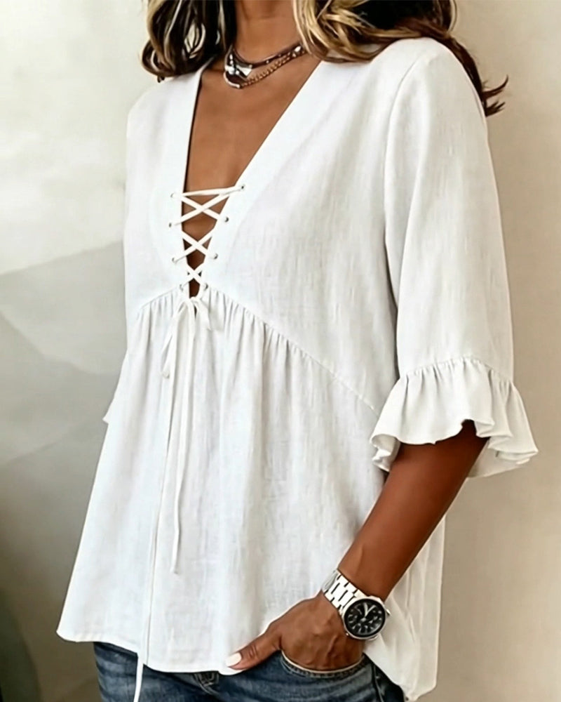 Blouse Effen V-Hals Ruches