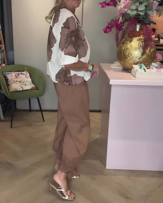Blouse V-Hals Bloemig Halflange Mouw Relaxed