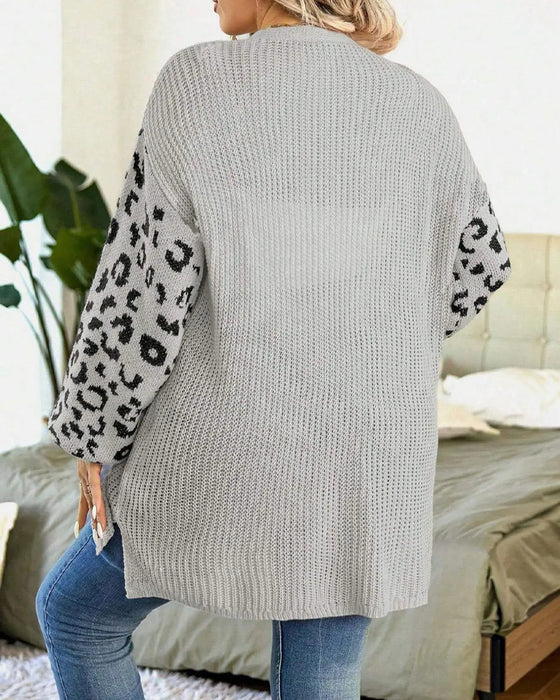 Cardigan Luipaardprint Lange Mouw Patchwork