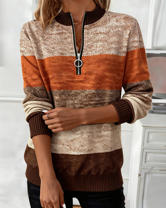 Swearshirt Met Staande Kraag En Strepen