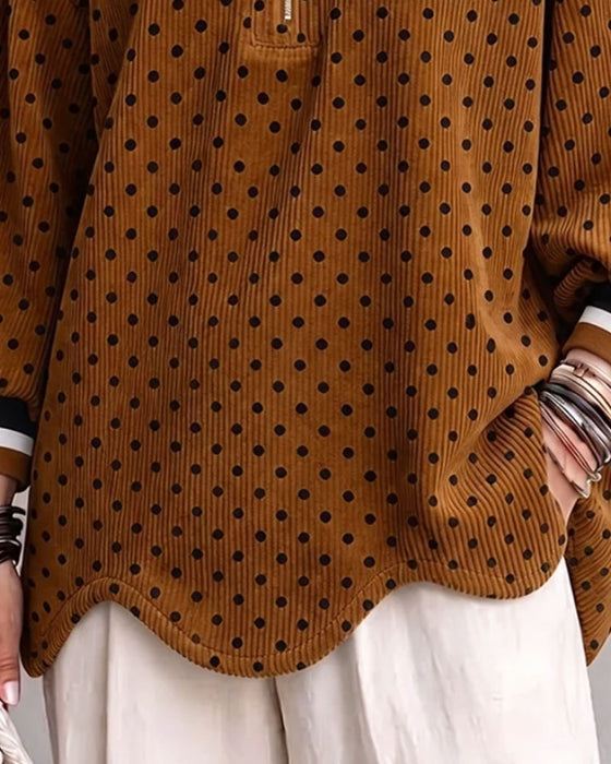 Blouse Stippen Ribfluweel Half-Rits Los