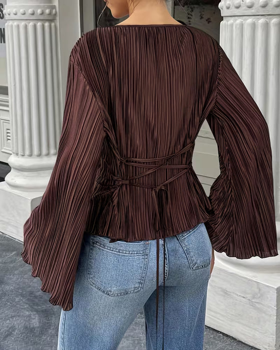 Blouse Effen Kleur Wijde Mouwen