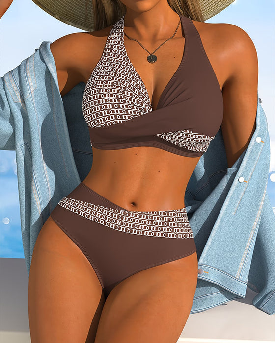 Bikini Halsband Kleurblok Kruisband