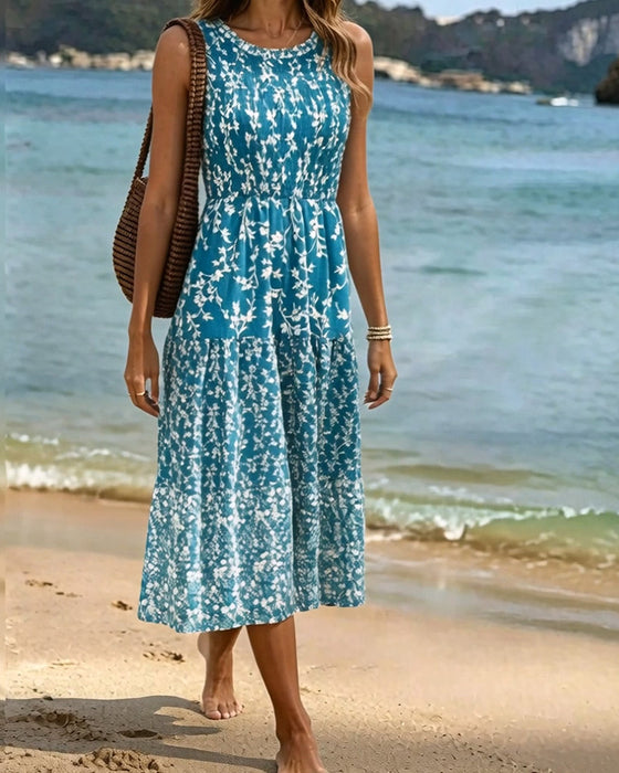 Jurk Mouwloos Bloemen Getailleerd A-Lijn