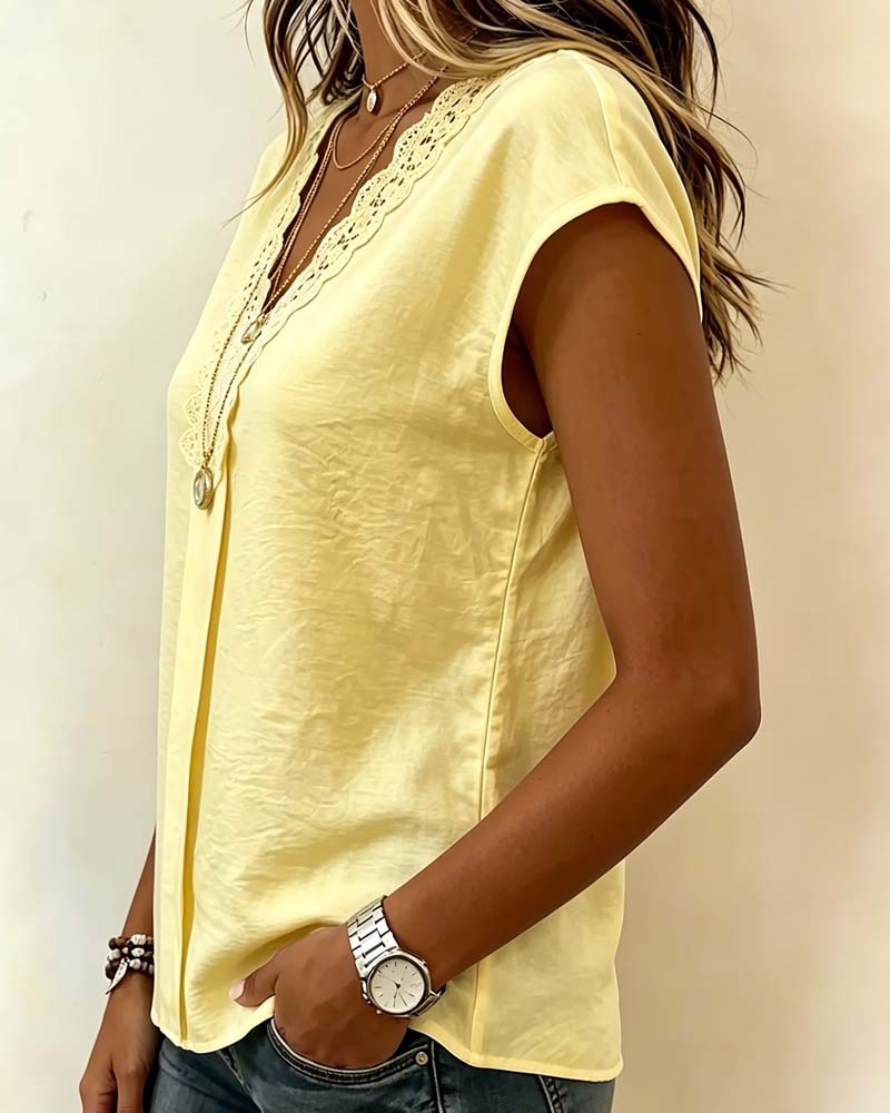Blouse V-Hals Kant Patchwork Casual