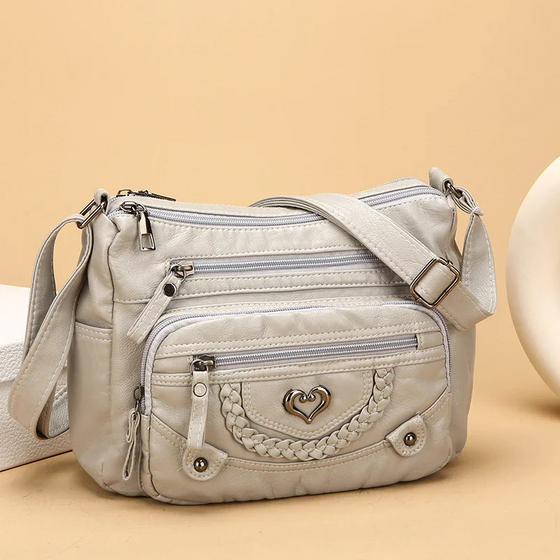 Dames Zachte PU Leder Multi-Zak Crossbody Tas