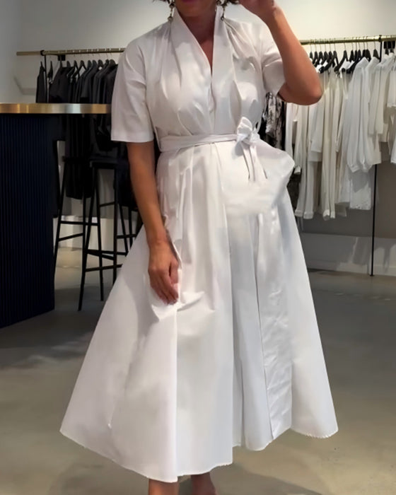 Jurk V-Hals Strik Taille Volle Rok