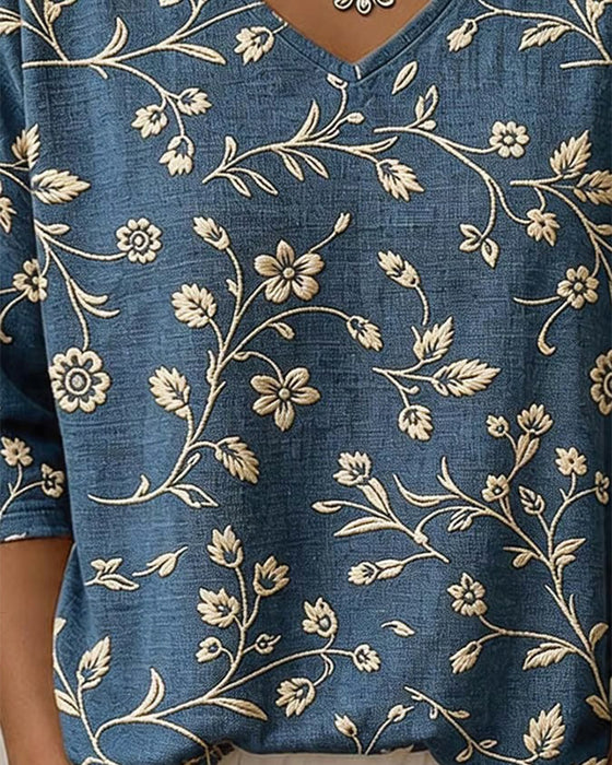 Blouse V-Hals Half Mouw Bloemen