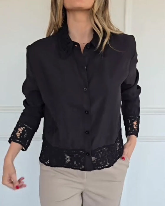 Blouse Knoopsgat Zoom Kant Patchwork