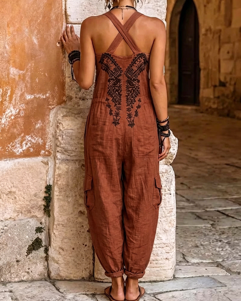 Casual Jumpsuit Met Zakken En Print