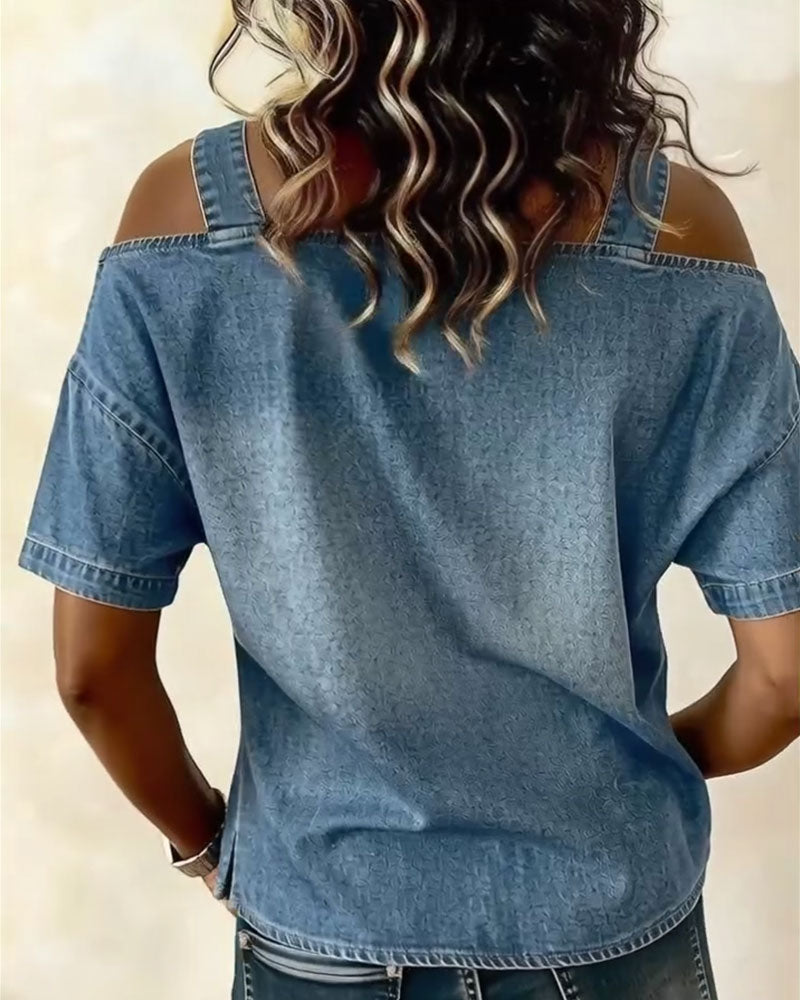 Blouse Off-Shoulder Met Schouderband Denim